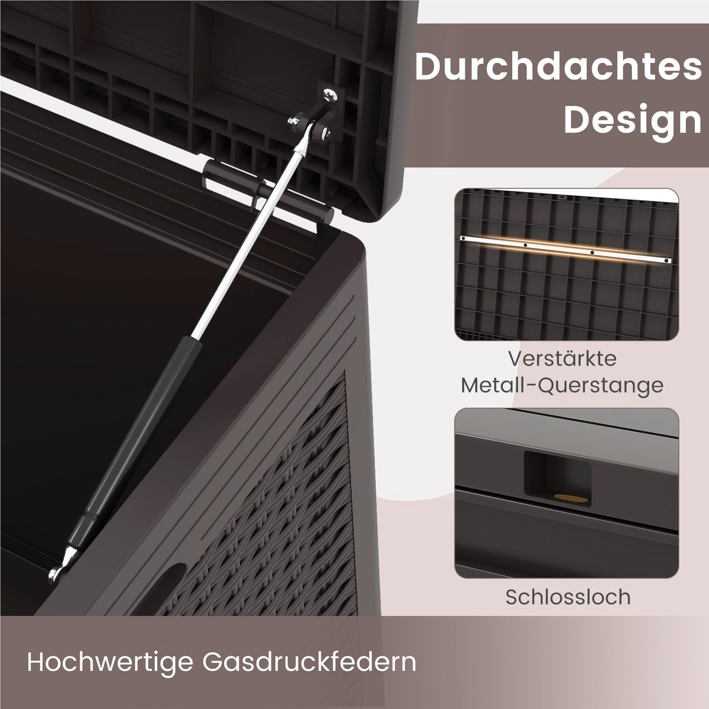 Opbergbox Tuinkist Tuinbox Buitenopberger Balkonbox – Rattan Opbergkist – 380 Liter – Waterdicht PP – Met Wieltjes & Zitfunctie 200 kg