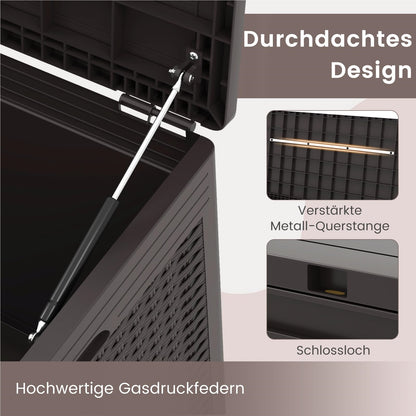 Opbergbox Tuinkist Tuinbox Buitenopberger Balkonbox – Rattan Opbergkist – 380 Liter – Waterdicht PP – Met Wieltjes & Zitfunctie 200 kg