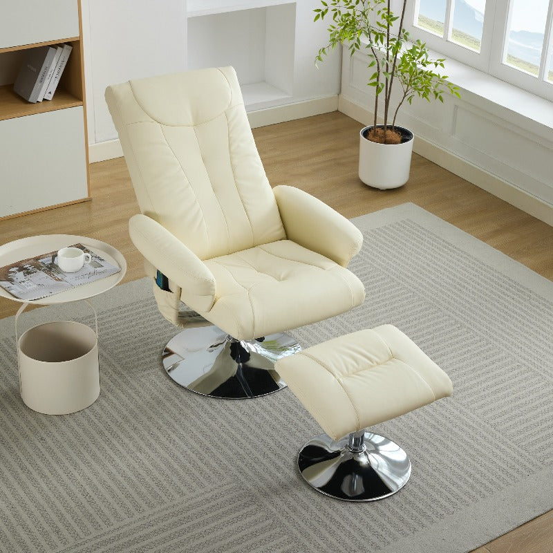 Recliner Chair with Massage & Heat - 360° Swivel Power Lift, Beige PU Leather, No Electricity Needed, Adjustable Height, Ergonomic Design for Living Room, Home Office, Bedroom - Comfortable Relaxation Chair, Recliner Chair f