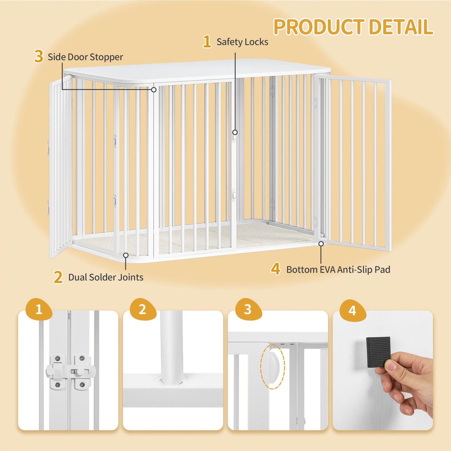 Hondenbench – Hondenkooi – Hondenhok – Hondenrek – Hondenkrat – Wit – Stevig Houten Frame – Afneembaar Wasbaar Kussen