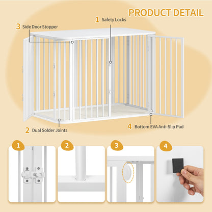 Hondenbench – Hondenkooi – Hondenhok – Hondenrek – Hondenkrat – Wit – Stevig Houten Frame – Afneembaar Wasbaar Kussen