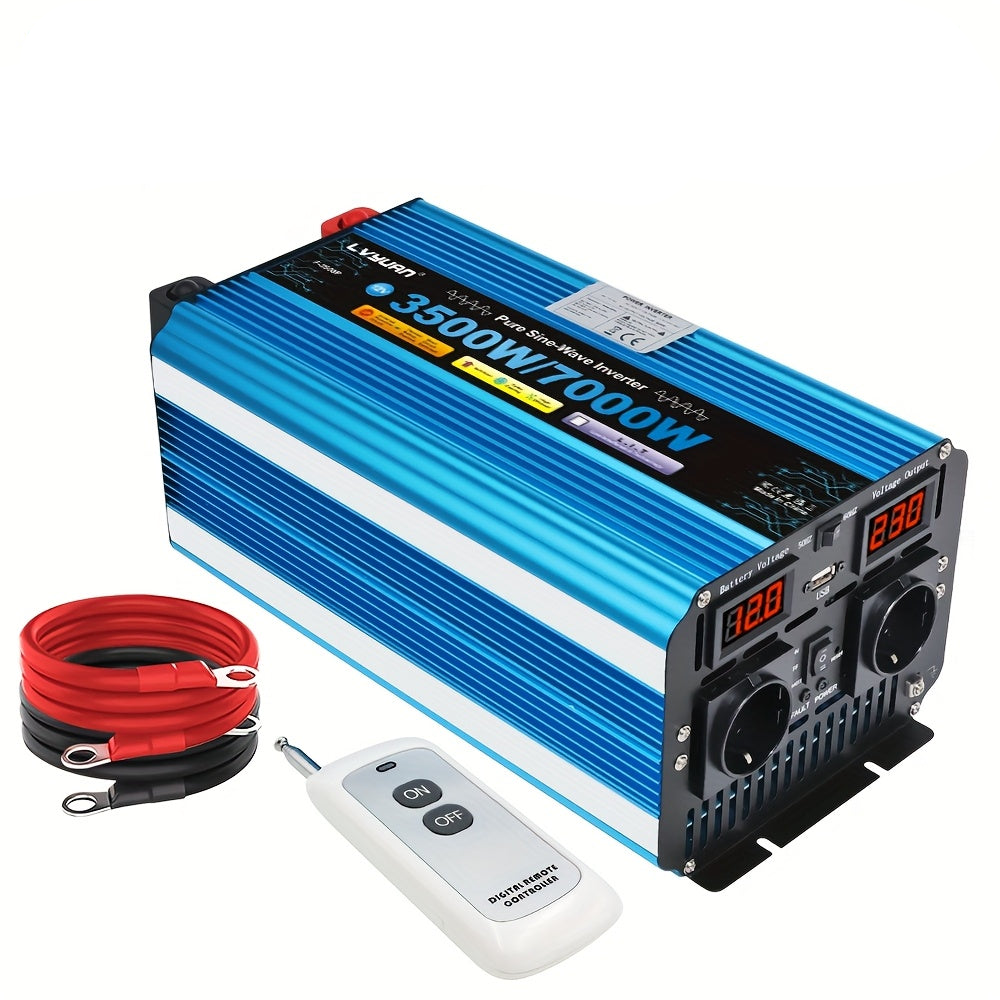 Omvormer – Spanningsomvormer – Inverter – Stroomomzetter – Converter – 12V/24V Naar 230V EU Stopcontact – Pure Sinusgolf – 3500W Continu Vermogen
