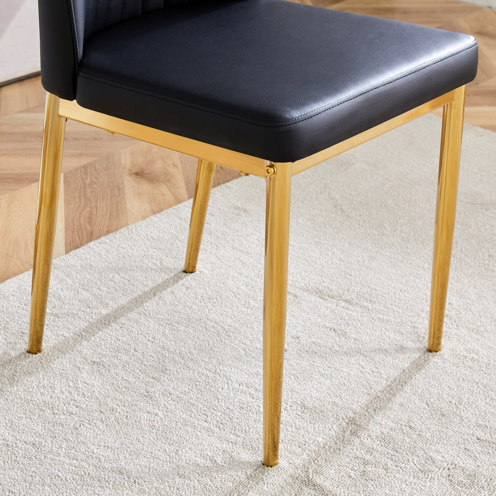 4pcs Stylish Black Dining Chair Set | Golden Metal Legs and Black PU Leather, Modern Style, Solid Back, Wipe Clean Care