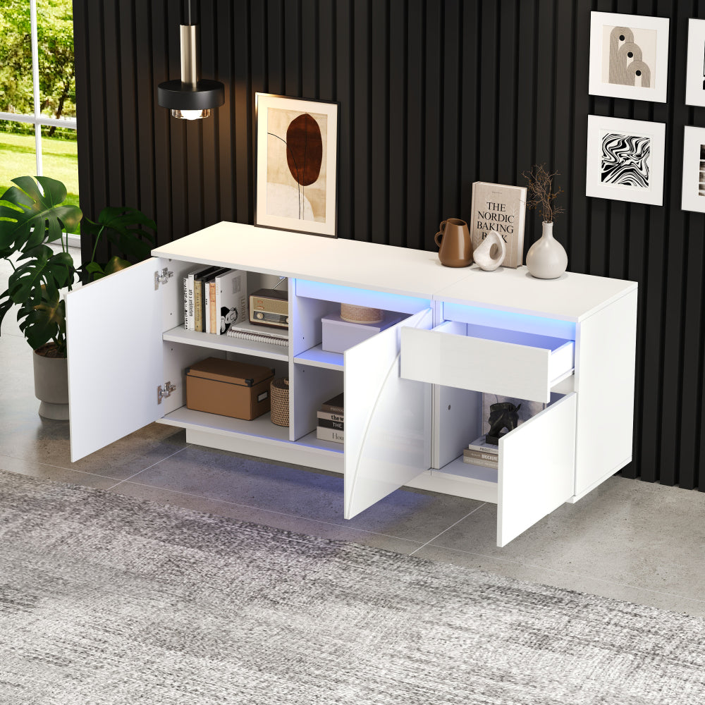 Dressoir – Opbergkast – Ladekast – TV-meubel – Buffetkast – Hoogglans Wit – 140x40x60 cm – MDF Met Verstelbare Planken