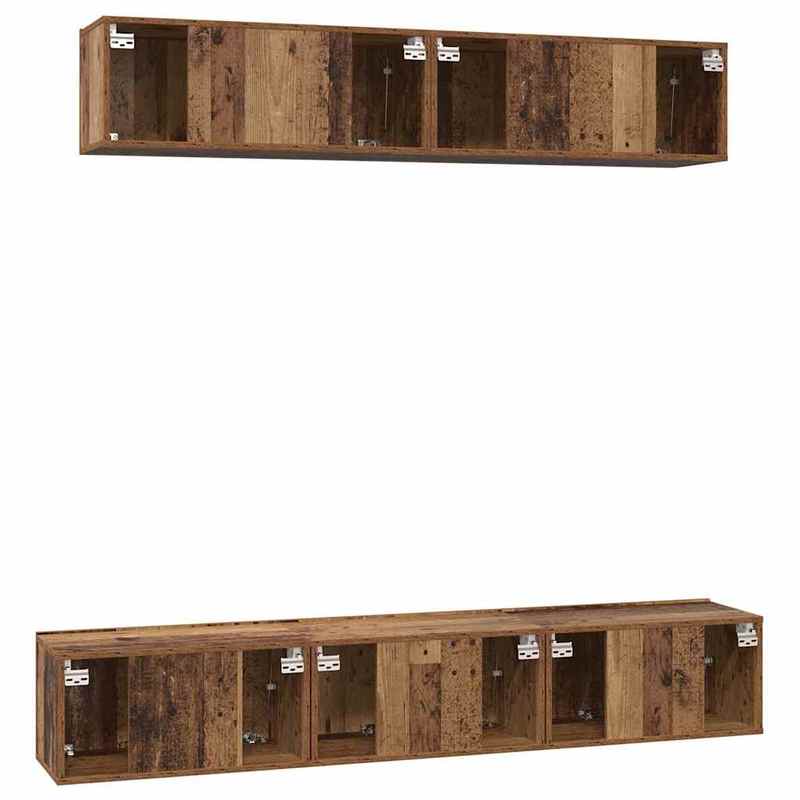 Tv-meubel – Tv-meubelset – TV-kast – Opbergmeubel – Woonkamermeubel – Oud Hout Bruin – 5-delig – Bewerkt Hardhout – Ruime Opbergruimte – Modern Minimalistisch Design