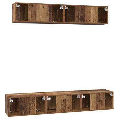 Tv-meubel – Tv-meubelset – TV-kast – Opbergmeubel – Woonkamermeubel – Oud Hout Bruin – 5-delig – Bewerkt Hardhout – Ruime Opbergruimte – Modern Minimalistisch Design