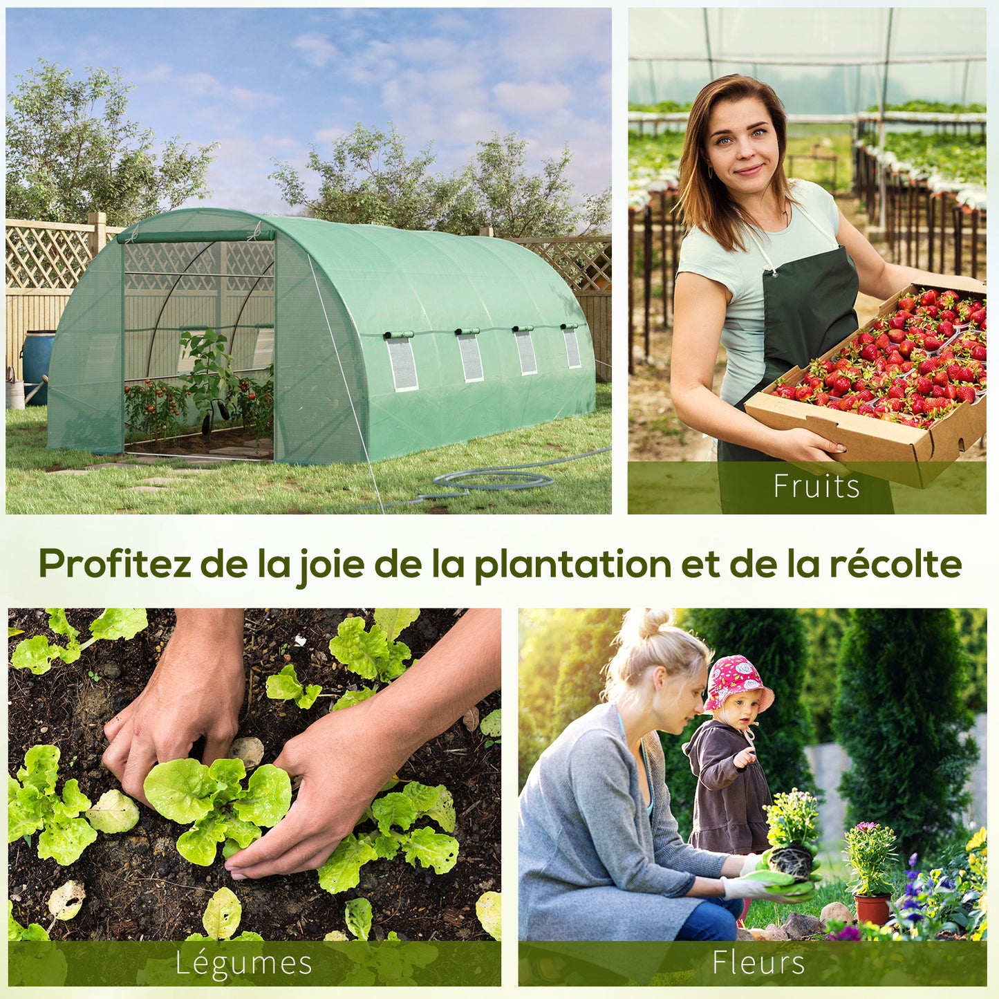 Tuin Tunnelkas – Tuinkas – Kaskas – Groentekas – Plantenkas – 6x3x2 Meter – Verzinkt Stalen Frame – 8 Ventilatieraampjes – Oprolbare Deur – UV-bestendige PE Bedekking – Groen