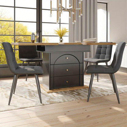 Extendable Dining Table - Space-Saving Retractable Kitchen Table with Cabinet Door Design, Foldable for 4-6 People, Heavy-Duty Wooden Construction, Modern Minimalist Black Finish, Easy Assembly, Ideal for Small Spaces, Apartm