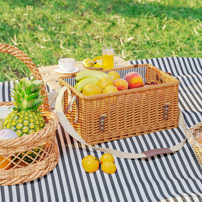 Vlechtwerk Picknickmand – Picknickmand Set – Picknicktas – Picknickkoffer – Picknickbak – Voor 4 Personen – Lichtgewicht Natuurlijke Materialen – Inclusief Picknickdeken & Flesopener