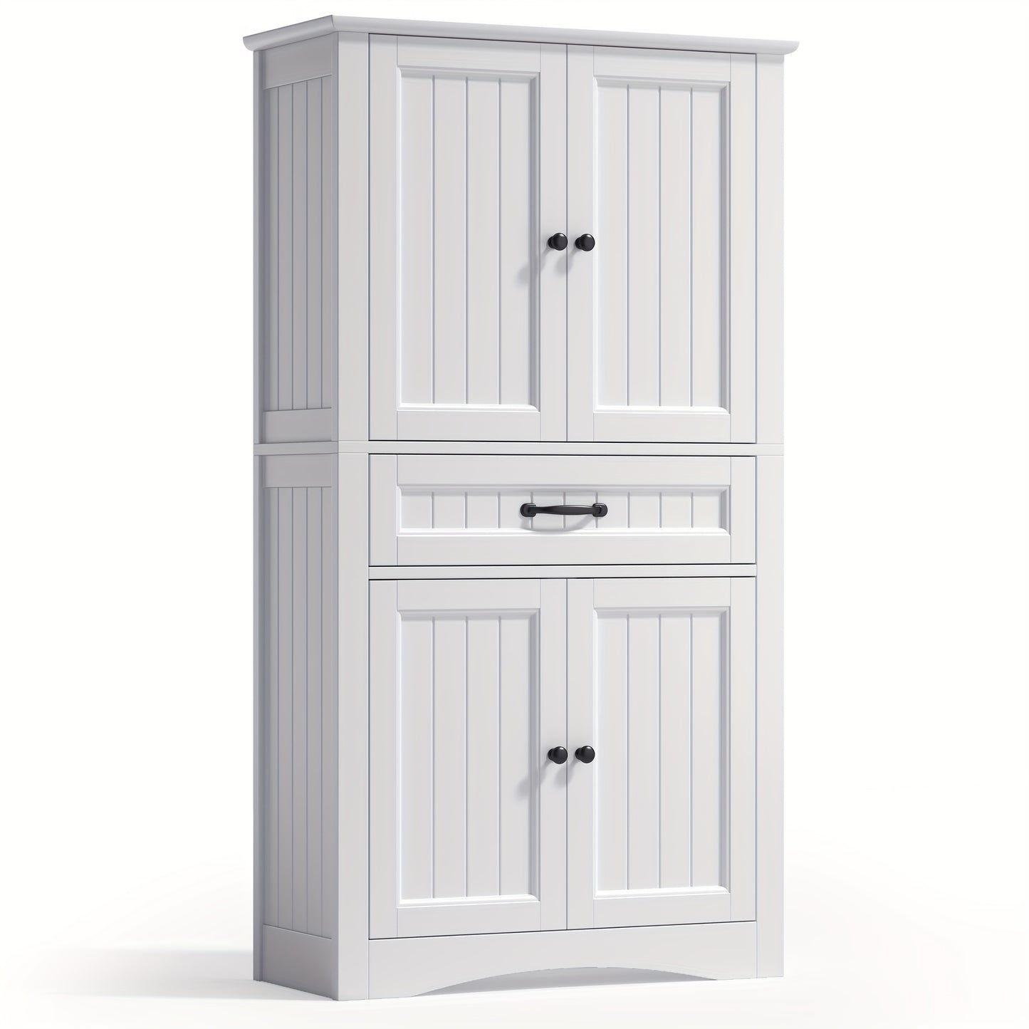 Opbergkast – Voorraadkast – Kastje – Dressoir – Bergkast – Modern – 4 Deuren Met Lade – Verstelbare Planken – Anti-Kiep Veilig – Wit Hout Kunstbord
