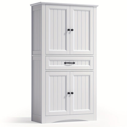 Opbergkast – Voorraadkast – Kastje – Dressoir – Bergkast – Modern – 4 Deuren Met Lade – Verstelbare Planken – Anti-Kiep Veilig – Wit Hout Kunstbord