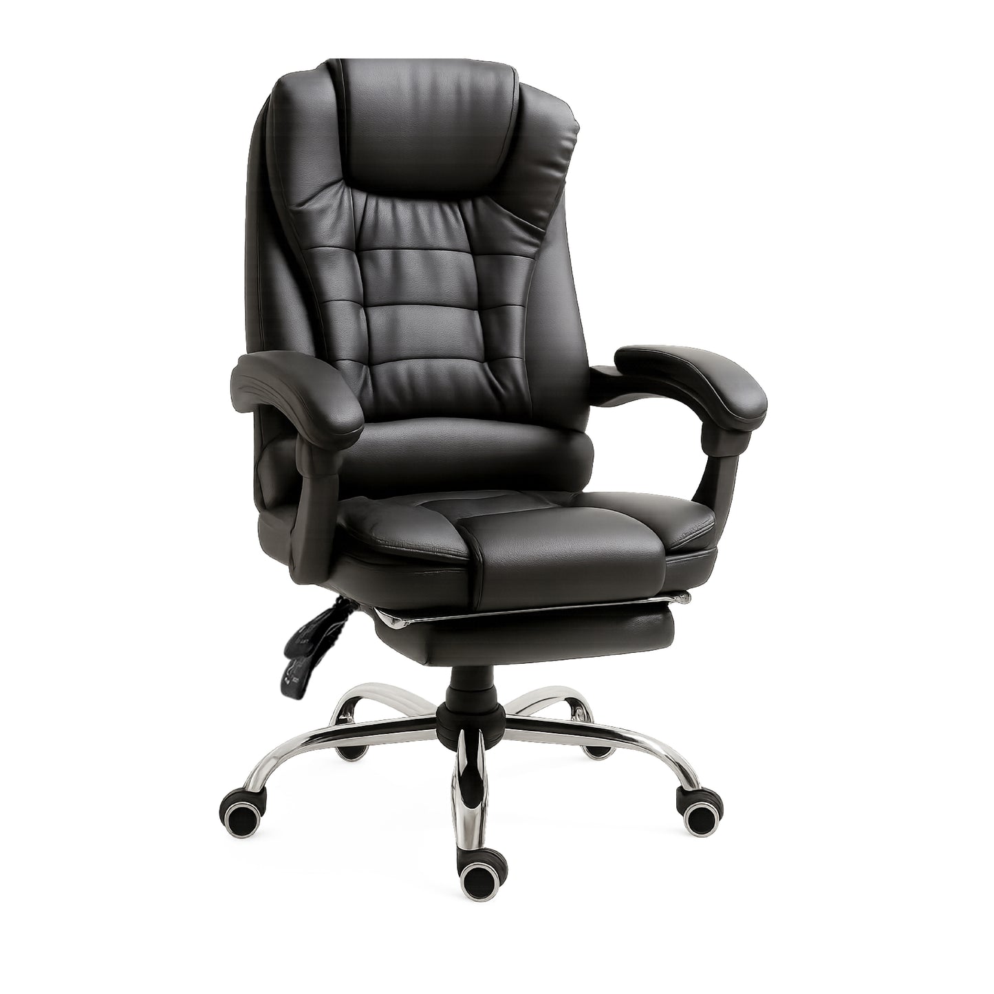 Bureaustoel – Ergonomische Stoel – Office Chair – Computerstoel – Bureaustoelen – Verstelbare Hoogte – Inklapbare Voetensteun – Draaibaar – Zwarte Kunstleren Bekleding