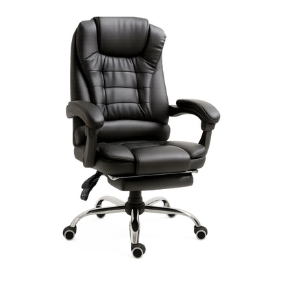 Bureaustoel – Ergonomische Stoel – Office Chair – Computerstoel – Bureaustoelen – Verstelbare Hoogte – Inklapbare Voetensteun – Draaibaar – Zwarte Kunstleren Bekleding