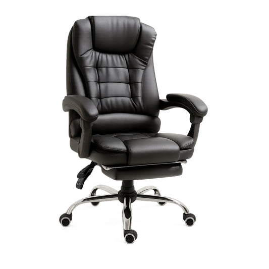 Bureaustoel – Ergonomische Stoel – Office Chair – Computerstoel – Bureaustoelen – Verstelbare Hoogte – Inklapbare Voetensteun – Draaibaar – Zwarte Kunstleren Bekleding