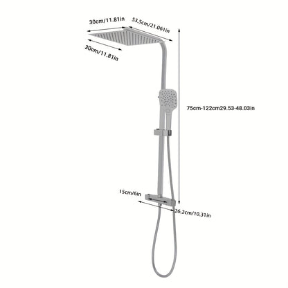 TOOL1SHOOO 30cm Thermostatic Shower Set With Three Hand Shower Modes - Silver, Top Shower With 360° Swivel, Adjustable Height 29.53-48.03inch, Intelligent Thermostatic Suitable For Bathroom Showers And Bathtubs