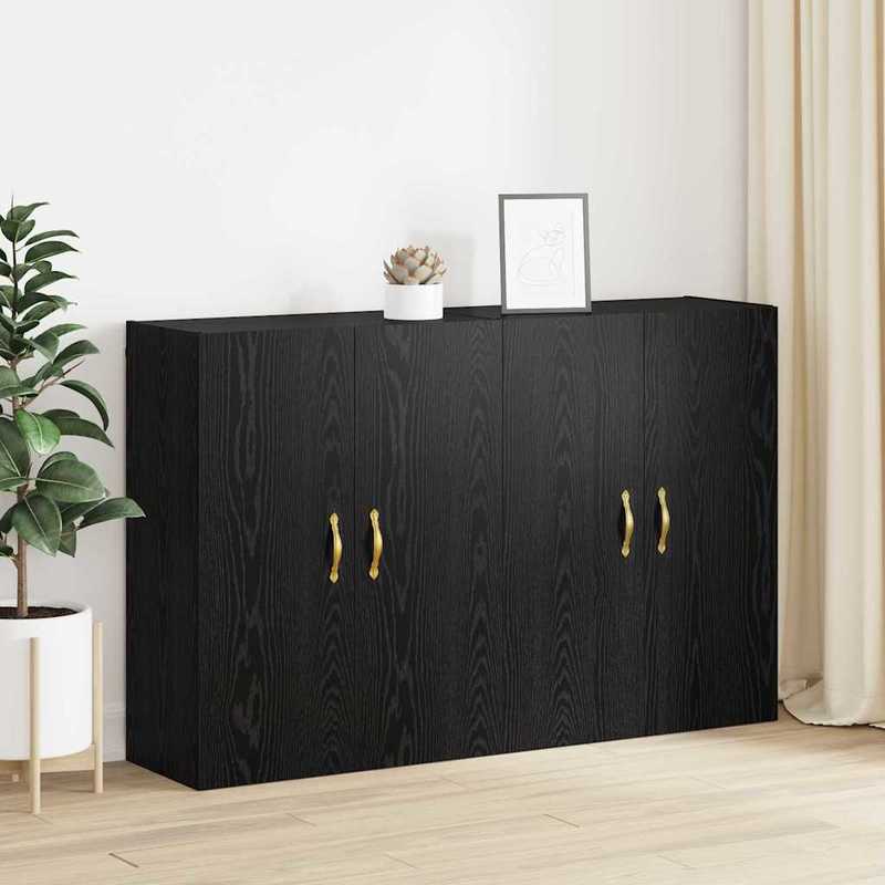 Zwarte Wandkast – Wandmeubel – Opbergkast – Hangkast – Muurbekleding – Modern Design – Duurzame MDF Eikenlook – Ruimtebesparend Verticaal 69 cm