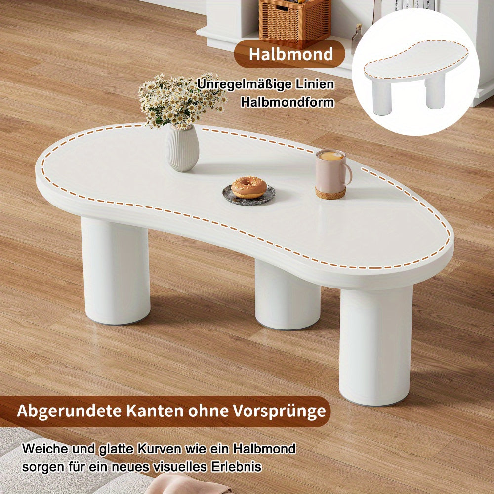 Salontafel – Woonkamertafel – Koffietafel – Bijzettafel – Tafeltje – Asymmetrisch Halve Maan Design – MDF Tafelblad Met PVC Poten Met Vilten Bescherming – 107x57x40,5 cm