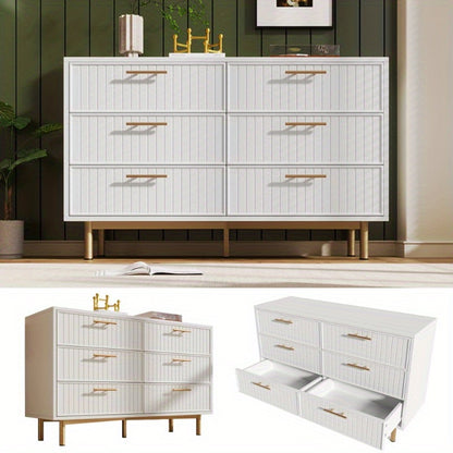 6-Laden Metaalkommode – Dressoir – Ladekast – Opbergkast – Sideboard – Wit Met Gouden Accenten – 120 cm Breedte – Zonder Montage