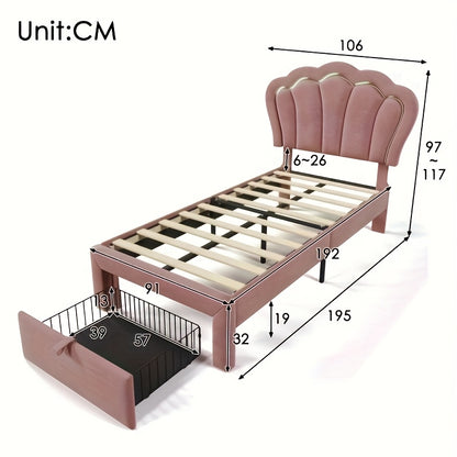 Bedframe Roze – Gestoffeerd Bed – Eenpersoonsbed – Slaapbank – Kinderbed – Pastelroze Kleur – Eenvoudige Montage – Duurzaam Bamboemateriaal