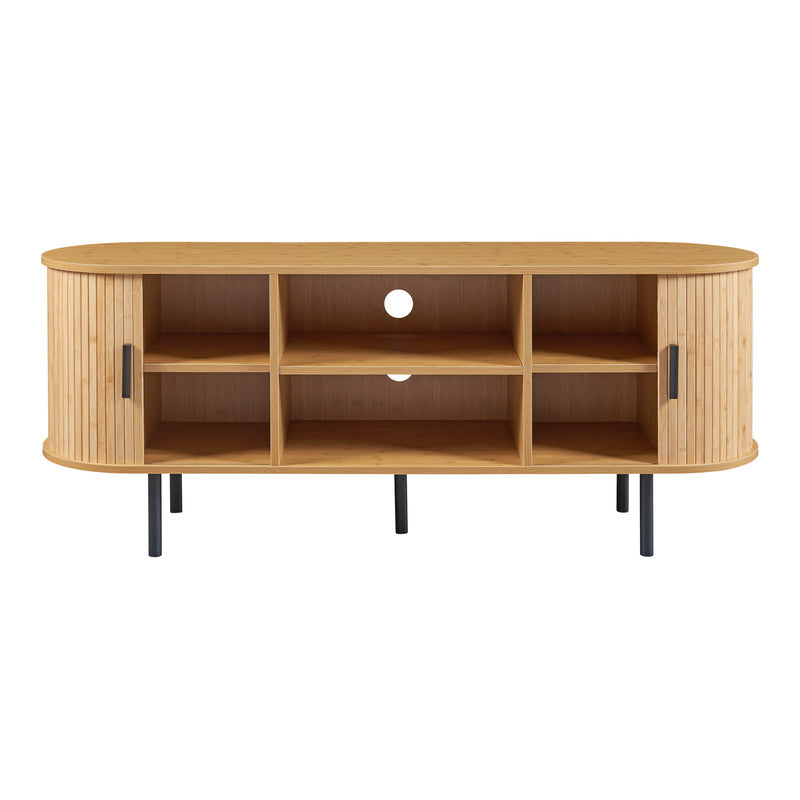 tv-meubel – tv-kast – tv-dressoir – media-meubel – entertainmentmeubel – 140x40x55 cm – MDF met bamboe-look en metalen poten