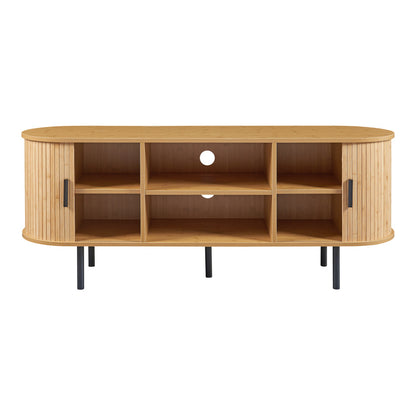 tv-meubel – tv-kast – tv-dressoir – media-meubel – entertainmentmeubel – 140x40x55 cm – MDF met bamboe-look en metalen poten