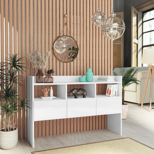 Modern High-Gloss Wood Sideboard with Removable Shelves, 105x30x70cm - Sleek White Minimalist Design for Living Room Storage, Perfect for Decorative Items and Home Organization, Sideboard Furniture