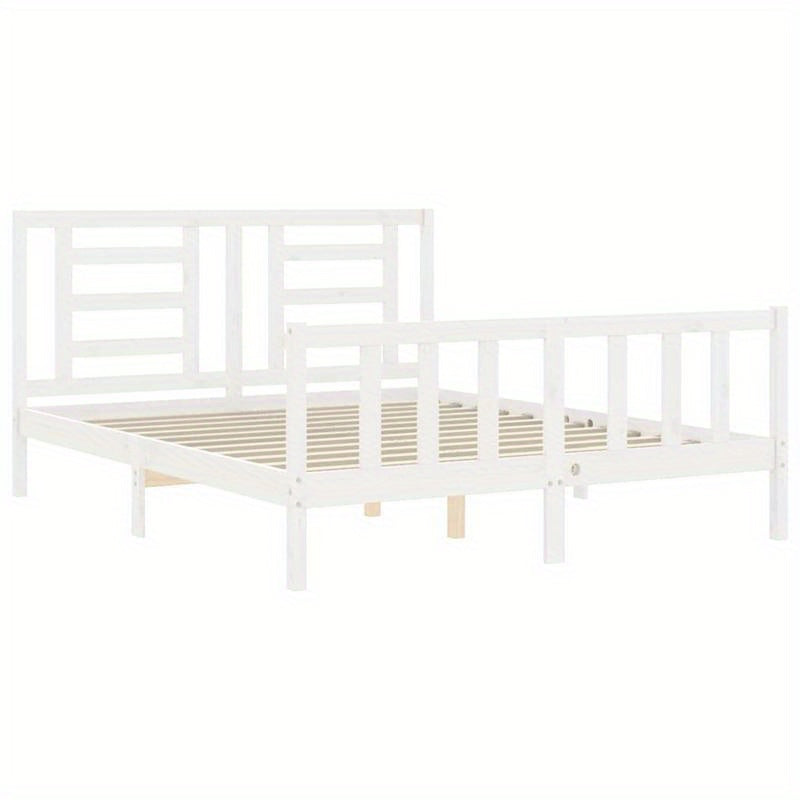 White Bed Frame Measuring 160X200 Cm, Made of Solid Pine Wood, Removable And Long-Lasting, Without a Mattress.