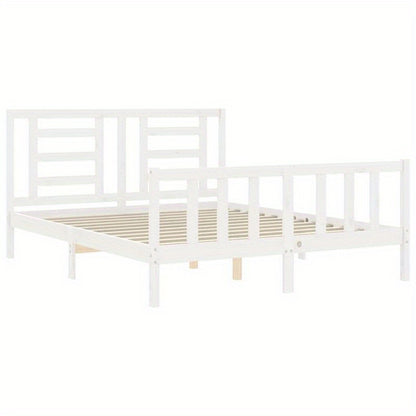 White Bed Frame Measuring 160X200 Cm, Made of Solid Pine Wood, Removable And Long-Lasting, Without a Mattress.