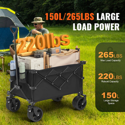 Opvouwbare Wagon – Vervoerswagen – Bolderkar – Strandwagen – Campingkar – Max 120 kg Draagvermogen – Stevige All-Terrain Wielen