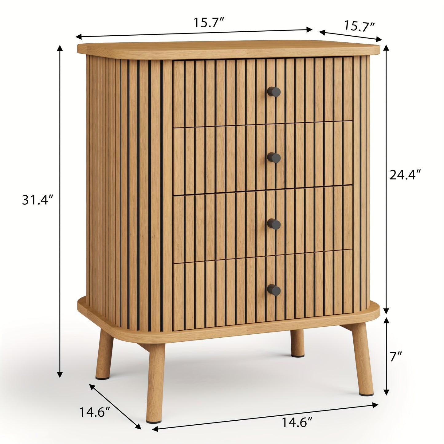Nachtkastje – Ladekast – Opbergkast – Bedkast – Boho Wicker Kast – Natuurlijk Houtlook – 4 Laden – Ruime Opbergruimte – Compact & Duurzaam Design