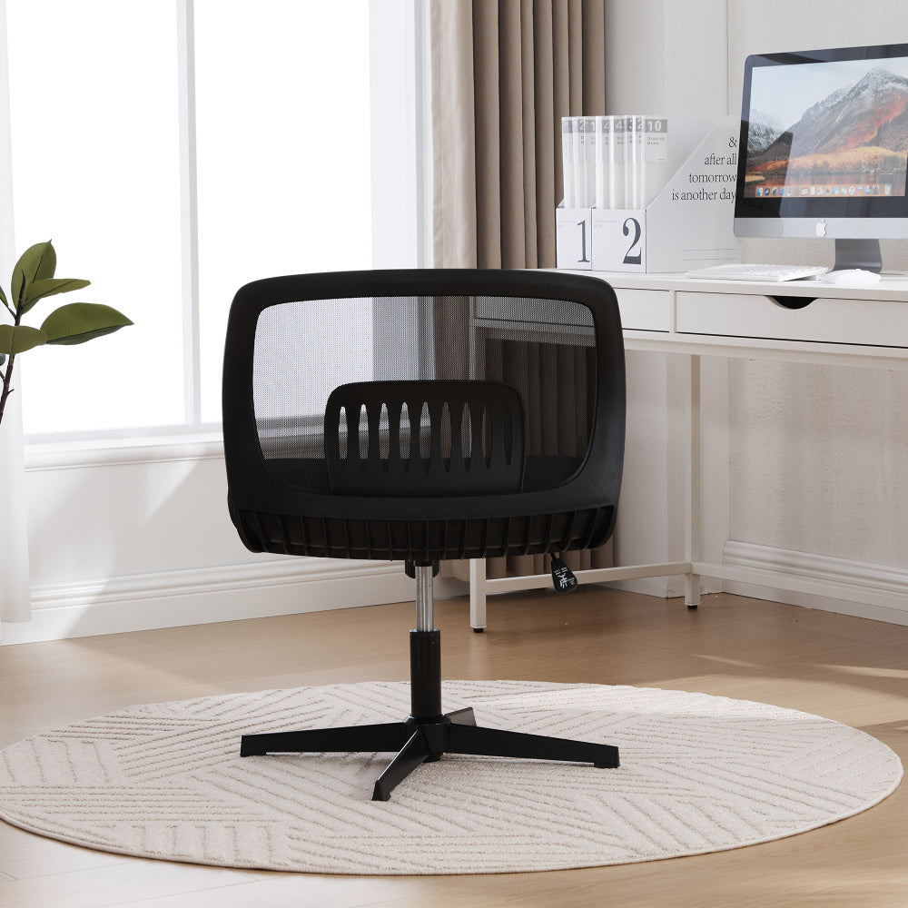 Bureaustoel – Kantoorstoel – Draaistoel – Computerstoel – Werkstoel – Verstelbaar in hoogte – 360° Draaibaar zonder armleuningen – Ergonomische rugleuning – Grote gewatteerde zitting – Stevig metalen frame – Ademend mesh stof