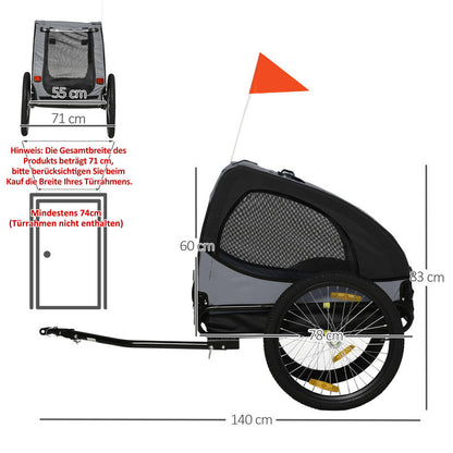 Dog trailer bicycle trailer up to 20kg mesh window, roll-up cover, universal coupling black, 140 x 71 x 83cm dog bike trailer, Pet Transportation, Mesh Window Trailer, Compact Dog Carrier, Reinforced Frame, Breathable Mesh, P