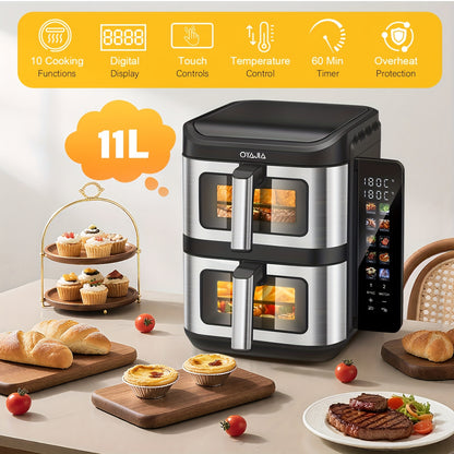 Heteluchtfriteuse – Airfryer – Friteuse – Luchtfriteuse – Digitale Oven – 11 Liter Capaciteit – Dubbele Mand met Cook & Sync Systeem
