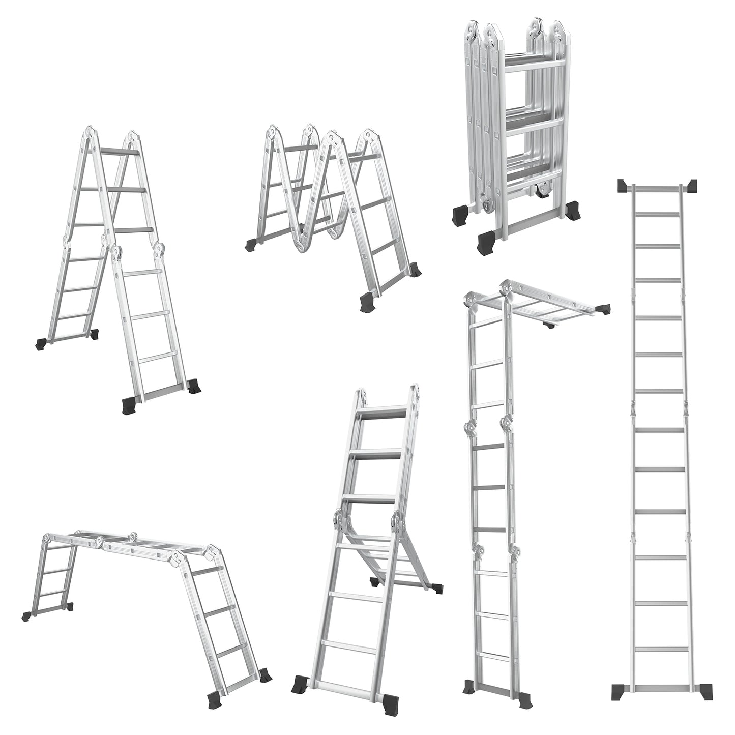 Aluminium Ladder – Opvouwbare Ladder – Uitschuifladder – Schaarladder – Multitrap – 7-in-1 Design – 3,7 Meter Lengte – Verstevigde Stabilisator