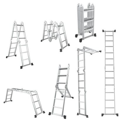 Aluminium Ladder – Opvouwbare Ladder – Uitschuifladder – Schaarladder – Multitrap – 7-in-1 Design – 3,7 Meter Lengte – Verstevigde Stabilisator