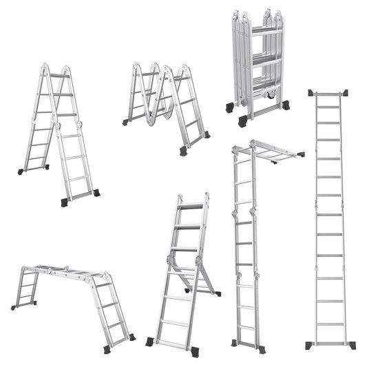 Aluminium Ladder – Opvouwbare Ladder – Uitschuifladder – Schaarladder – Multitrap – 7-in-1 Design – 3,7 Meter Lengte – Verstevigde Stabilisator