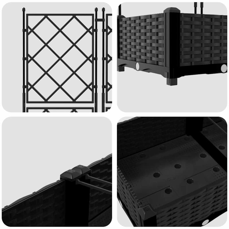 Verhoogde Plantenbak – Tuinbak – Bloembak – Balkonbak – Plantenbak Met Klimplantrek – Zwart – 120x120x125,5 cm – Duurzaam Synthetisch Kunststof – Met Drainage