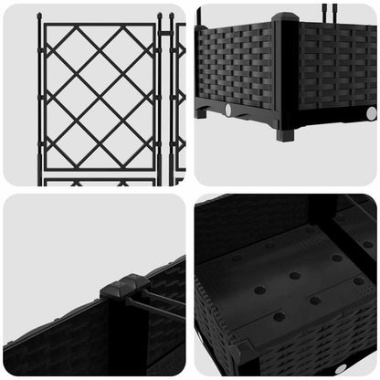 Verhoogde Plantenbak – Tuinbak – Bloembak – Balkonbak – Plantenbak Met Klimplantrek – Zwart – 120x120x125,5 cm – Duurzaam Synthetisch Kunststof – Met Drainage