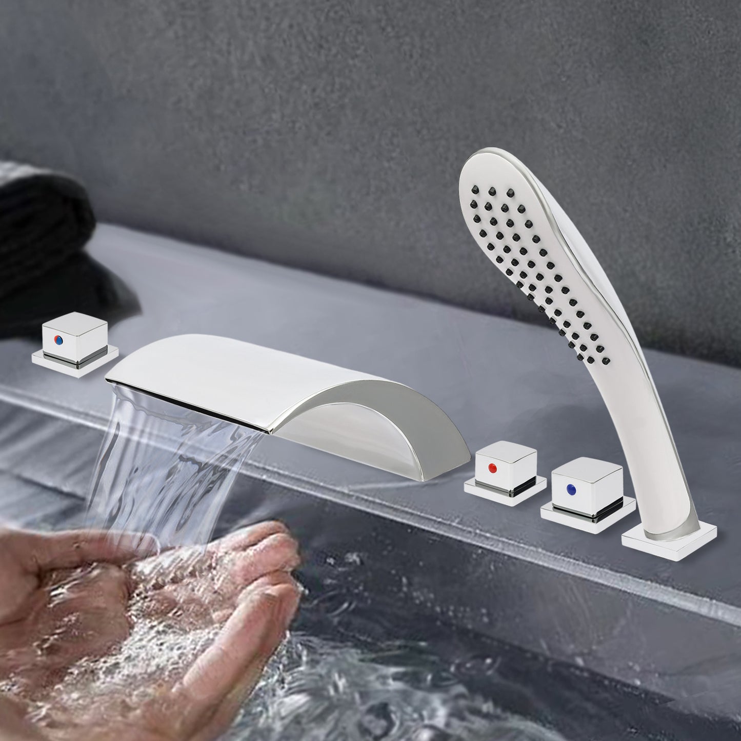 TOOL1SHOOO Modern Bathtub Faucet Set with Handheld Showerhead - 3-Function Shower System (Bathtub Spout + Handheld Shower), Heavy-Duty Copper Valve with, Wall-Mounted Tub Sink Faucet, Polished Chrome, Compatible for