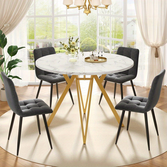 Eettafelset – Eetkamerset – Keukentafelset – Zitgroep – Meubelset – Ronde MDF Tafel – Gouden Metalen Poten