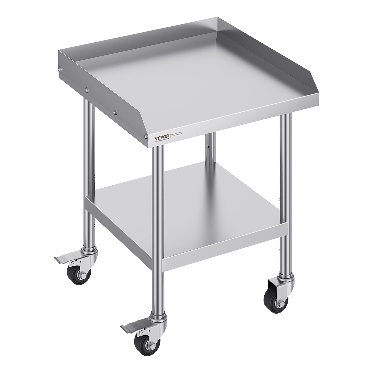 Roestvrijstalen Werktafel – RVS Werkbank – Keukenwerktafel – Cateringtafel – Voedselbereidingstafel – 24x24x30 Inch – 4 Wielen Met Rem – 3-Zijdige Opstaande Rand