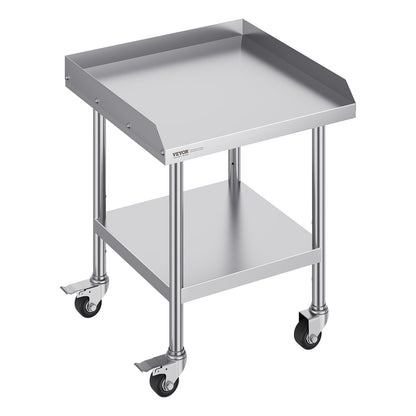Roestvrijstalen Werktafel – RVS Werkbank – Keukenwerktafel – Cateringtafel – Voedselbereidingstafel – 24x24x30 Inch – 4 Wielen Met Rem – 3-Zijdige Opstaande Rand