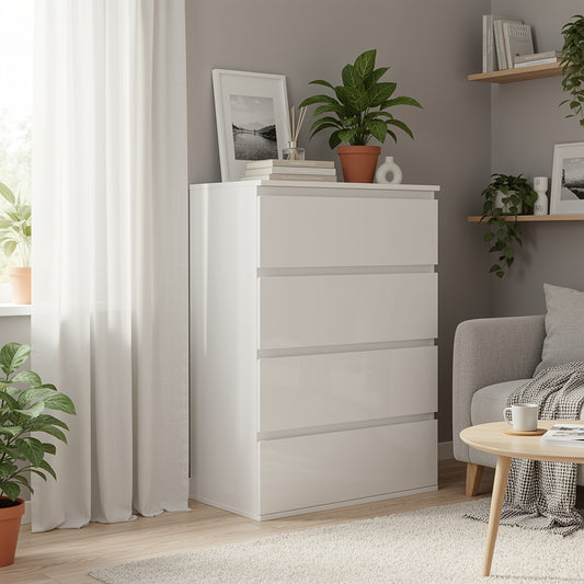 Ladekast – Ladenkast – Opbergkast – Dressoirkast – Wit – 4 Lades – Waterbestendig MDF – Ruime Opbergruimte 90 Liter