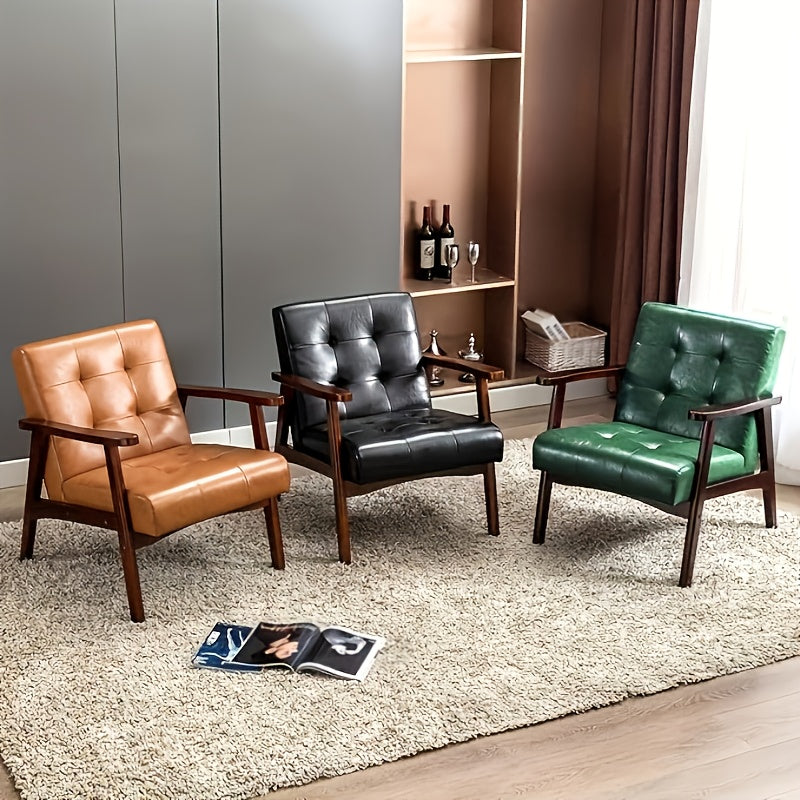 Vintage Fauteuil – Armstoel – Loungestoel – Zetel – Relaxstoel – Donkergroen Kunstleer – Beukenhouten Frame – Ergonomische Rugleuning – Comfortabele Dikke Kussens
