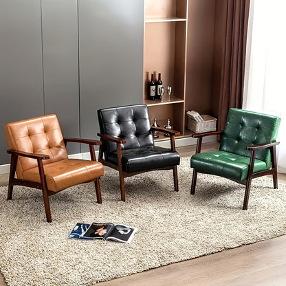 Vintage Fauteuil – Armstoel – Loungestoel – Zetel – Relaxstoel – Donkergroen Kunstleer – Beukenhouten Frame – Ergonomische Rugleuning – Comfortabele Dikke Kussens