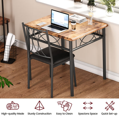 Eettafelset 2 Personen – Bistroset – Keukentafel Set – Diningset – Compact Meubel – Retro Bruin – Comfortabele Gestoffeerde Stoelen – Compact Vierkante Tafel