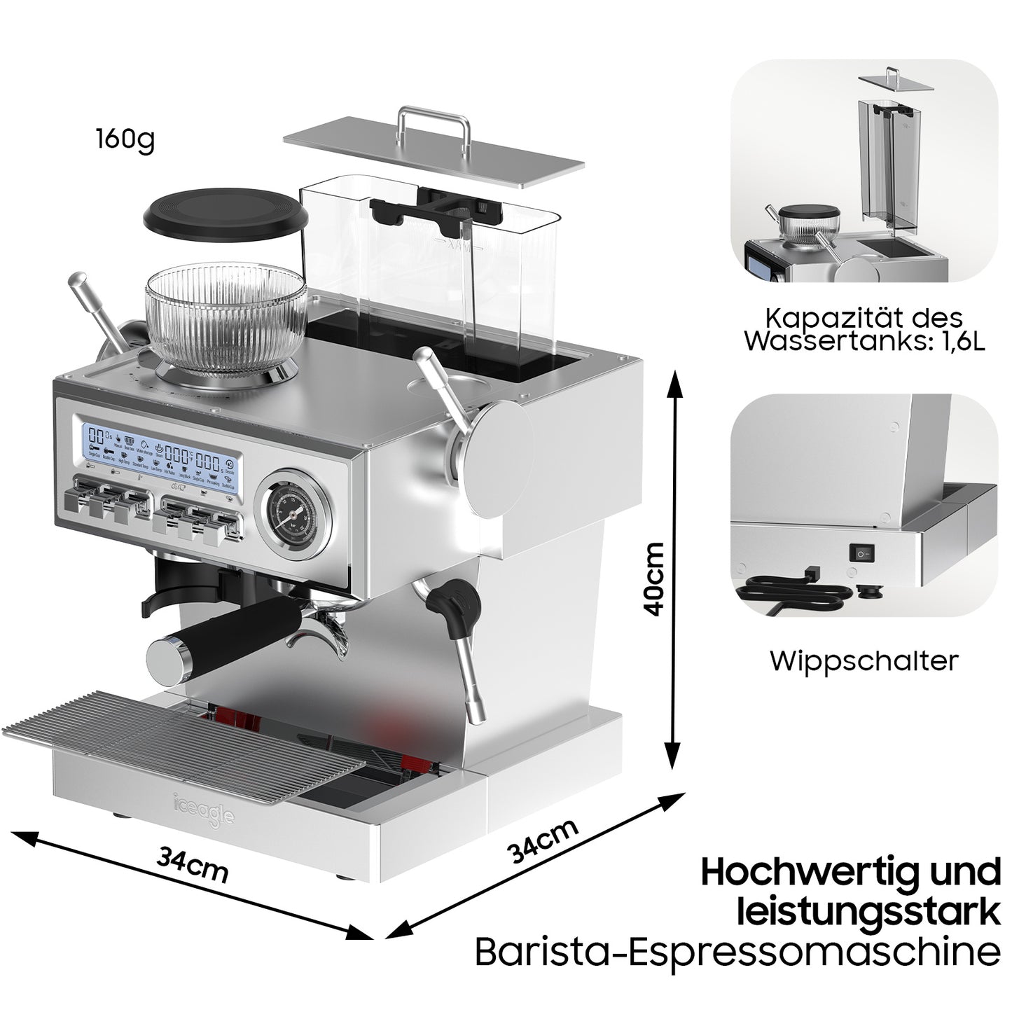 Espressomachine – Koffiemachine – Pistonmachine – Volautomaat – Baristamachine – 20-Bar Pomp – Roestvrijstalen Behuizing