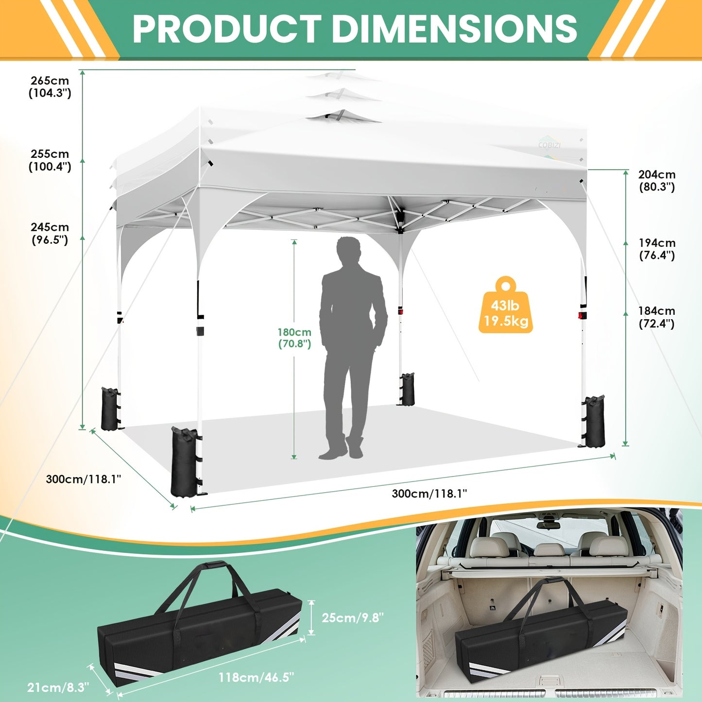 Partytent – Paviljoen – Easy Up Tent – Vouwtent – Feesttent – 3x3m – Waterdicht – Met Zijwanden en Zandzakken - Wit