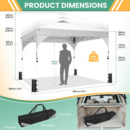Partytent – Paviljoen – Easy Up Tent – Vouwtent – Feesttent – 3x3m – Waterdicht – Met Zijwanden en Zandzakken - Wit