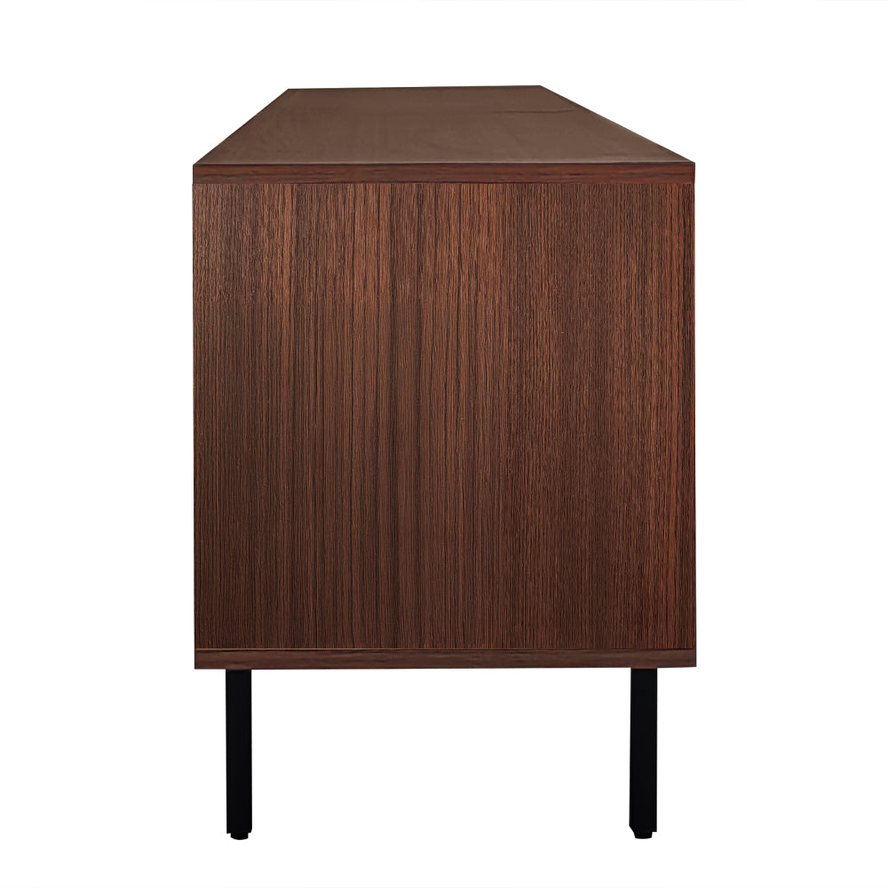 Modern Metal TV Stand with Carved Texture & Tempered Glass Doors - Low-Profile Media Console, Sturdy Metal Construction, Minimalist Entertainment with Storage Cabinet & Open Shelf for Living Room, Fits Flat-Screen TVs, Easy A